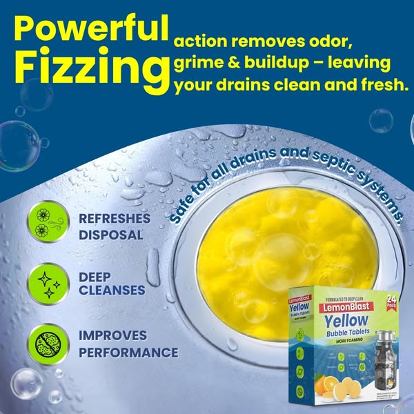 LemonBlast Yellow Bubble Tablets – Odor Eliminator + Blockage Remover ( BUY 1 GET 1 FREE )